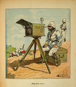 La guerra in Madagascar - Storia aneddotica delle spedizioni francesi del 1885-1895 di Henri Galli detto Galllichet (1854-1922), illustrato da Louis Bombled (1862-1927): Telegrafia ottica nel 1895