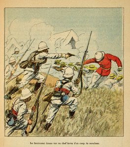 La guerra in Madagascar-Storia aneddotica delle spedizioni francesi del 1885-1895 di Henri Galli, illustrato da Louis Bombled: Il tenente Grss uccide un capo Hova durante le battaglie di Tsarasaotra nel 1895