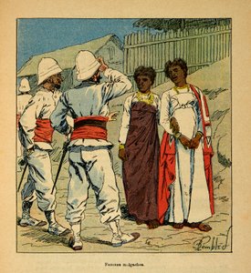 La guerra in Madagascar-Storia aneddotica delle spedizioni francesi del 1885-1895 di Henri Galli, illustrato da Louis Bombled: Soldati francesi che simpatizzano con donne malgasce da Louis Charles Bombled