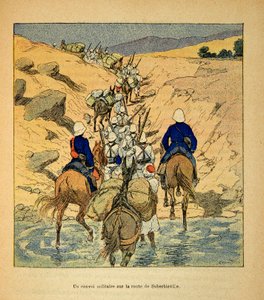 La guerra in Madagascar-Storia aneddotica delle spedizioni francesi del 1885-1895 di Henri Galli, illustrato da Louis Bombled: Un convoglio militare sulla strada per Suberbieville nel 1895