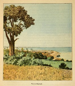 La guerra in Madagascar-Storia aneddotica delle spedizioni francesi del 1885-1895 di Henri Galli, illustrato da Louis Bombled: Vista della città di Majunga nel XIX secolo da Louis Charles Bombled