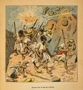 La guerra in Madagascar-Storia aneddotica delle spedizioni francesi del 1885-1895 di Henri Galli detto Galllichet (1854-1922), illustrato da Louis Bombled (1862-1927): Ritirata degli Hovas su Andriba, Collezione privata
