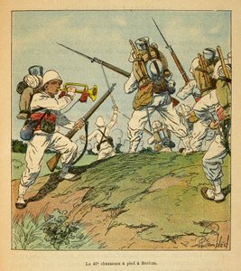 La guerra in Madagascar-Storia aneddotica delle spedizioni francesi del 1885-1895 di Henri Galli detto Galllichet (1854-1922), illustrato da Louis Bombled (1862-1927): I 40° cacciatori a piedi durante i combattimenti a Beritza nel 1895, Collezione privata