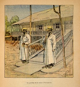 La guerra in Madagascar-Storia aneddotica delle spedizioni francesi del 1885-1895 di Henri Galli detto Galllichet (1854-1922), illustrato da Louis Bombled (1862-1927): Il padiglione della Regina Ranavalona a Tananarive nel 1895, Collezione privata
