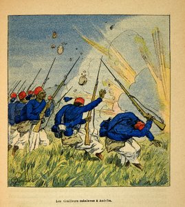 La guerra in Madagascar-Storia aneddotica delle spedizioni francesi del 1885-1895 di Henri Galli detto Galllichet (1854-1922), illustrato da Louis Bombled (1862-1927): I tiratori Sakalave durante i combattimenti ad Andriba nel 1895, Collezione privata