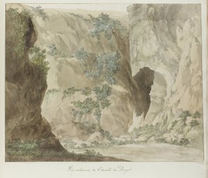 Parete esterna della grotta Oreille de Denys (Voyage en Italie, en Sicile et à Malte - 1778) da Louis Ducros