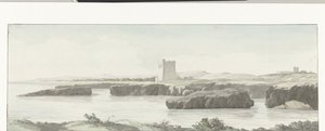 Vista della costa del mare Adriatico con una torre di osservazione oltre Monopoli (Voyage en Italie, en Sicile et à Malte - 1778)