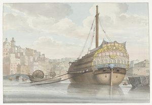 Vista del porto con galea vicino al cantiere da Louis Ducros