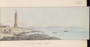 Veduta del faro presso il molo di Napoli Vue de la Lanterne du Mole à Naples Voyage en Italie, en Sicile et à Malte - 1778 da Louis Ducros