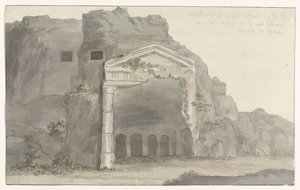 Tombe scolpite nella roccia in stile dorico nei dintorni di Siracusa Viaggio in Italia, in Sicilia e a Malta - 1778 (titolo della serie) da Louis Ducros
