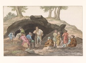 Sosta presso la Grotta delle Capre al confine tra Nemorosa e Fredda (Voyage en Italie, en Sicile et à Malte - 1778) da Louis Ducros