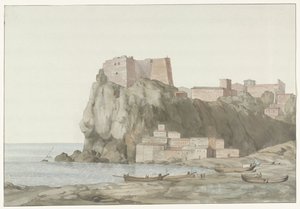 Roccia e città di Scilla nella regione Calabria sulla costa occidentale da Louis Ducros