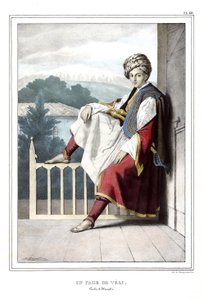 Una pagina di Veli, pascià di Tessaglia. in "Viaggio ad Atene e Costantinopoli, o raccolta di ritratti greci e ottomani, vedute e costumi, dipinti sul posto secondo natura, litografie e colori di Louis Dupré (1789-1837), allievo di David. 1825. da Louis Dupré
