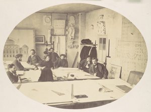 [Charles Garnier nella sala di progettazione mentre disegna la nuova Opera di Parigi], ca. 1870 da Louis Emile Durandelle