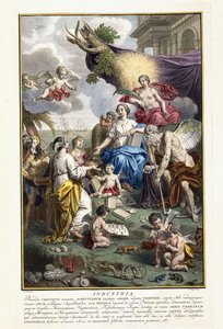 Industria, frontespizio da "Locupletissimi Rerum Naturalium Thesauri Accurata Descriptio", 1734-1765 da Louis Fabricius Dubourg