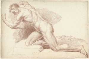 Nudo maschile, inginocchiato, verso sinistra