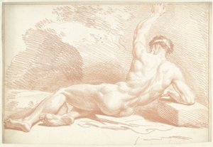Nudo maschile, sdraiato, visto di schiena