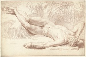 Nudo maschile, sdraiato sulla schiena, verso destra