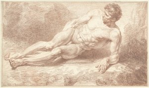 Nudo maschile, sdraiato sul fianco, appoggiato sul braccio sinistro