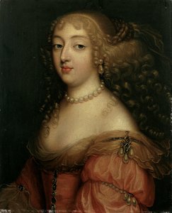Ritratto di una signora, detta essere Laura Mancini, Duchessa di Mercoeur, busto, in un vestito rosso, con una collana di perle e orecchini
