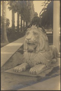 [Bambino su statua di leone] da Louis Fleckenstein