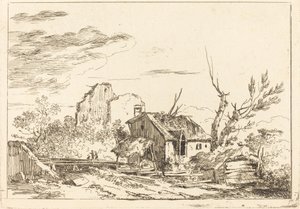 Capanna al ponte da Louis Gabriel Moreau the Elder