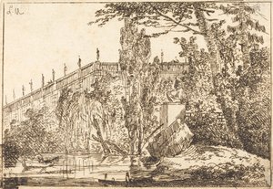 Parco con terrazza e balaustra con statue da Louis Gabriel Moreau the Elder