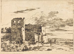Edifici in rovina vicino a una riva del fiume