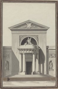 Facciata per una chiesa con una scultura rappresentante la Fede da Louis Gustave Taraval