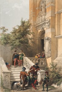 Heidelberg (servi e cortigiani sul portico di marmo di un castello), 1850 da Louis Haghe