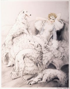 Ragazza con Borzoi da Louis Icart