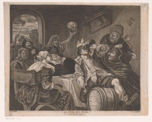 Compagnia festante con un uomo che beve con una corona (La fête des rois) da Louis Jaugey