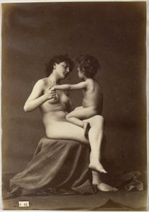Studio di un nudo femminile, seduto con un bambino nudo in grembo da Louis Jean Baptiste Igout (attributed to)
