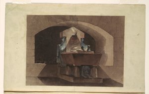 Disegno, Sepolcro in stile egizio con cariatidi e leone, 1779-84 ca. da Louis Jean Desprez