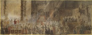 Il re Gustavo III di Svezia (1746-1792) assiste alla messa di Natale nella basilica di San Pietro in Vaticano, nel 1783 da Louis Jean Desprez