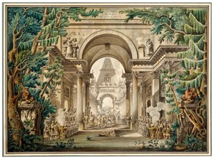 Processione in un tempio. Scenografia per una rappresentazione teatrale da Louis Jean Desprez