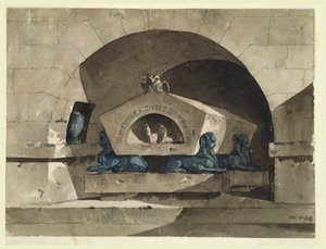 Sepolcro in stile egiziano con sfingi e un gufo da Louis Jean Desprez