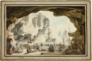 Veduta della Grotta di Palazzo con banchetto da Louis Jean Desprez