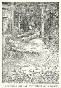 "E lì giaceva profondamente addormentata su un divano" da Louis John Rhead