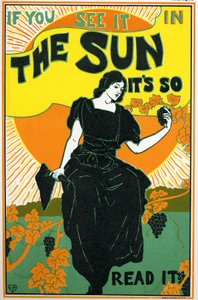 Letteratura. The Sun, giornale. Poster di Louis Rhead, USA, c.1890 (poster)