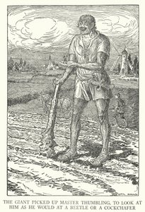 Il gigante raccolse Maestro Pollicino, per guardarlo come farebbe con uno scarabeo o un maggiolino da Louis John Rhead