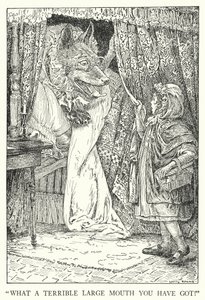 "Che bocca terribilmente grande hai!" (litografia) da Louis John Rhead