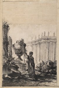Fantasia architettonica con vaso, Herm e colonnato da Louis Joseph Le Lorrain