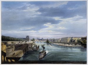 Ponte del Carrousel e battello a vapore - in Paris en 1837