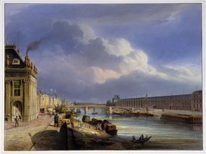 Ponte del Carrousel e della grande galleria del Louvre - in Paris en 1837 da Louis Jules Arnout