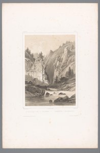 Veduta di un ponte su una gola rocciosa a Telemark da Louis Julien Jacottet