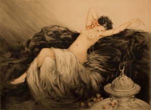 Nudo con pelliccia nera da Louis Justin Laurent Icart
