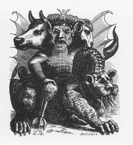 Asmodeo demone della Bibbia - Asmodeus o Ashmedai re dei demoni - nel "Dizionario infernale" di Collin de Plancy - Incisione di L. Breton. Parigi