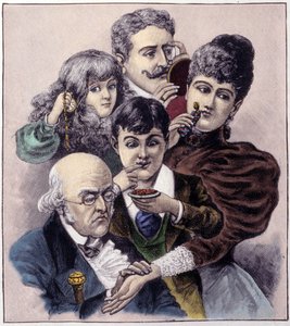 Rappresentazione dei cinque sensi (tatto, udito, olfatto, gusto e vista) di Louis Leopold Bailly. Incisione del 1894.