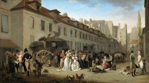 Arrivo della diligenza nel cortile delle Messageries